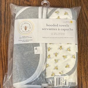 Burt's Bees Baby Gray and White Hooded Towels